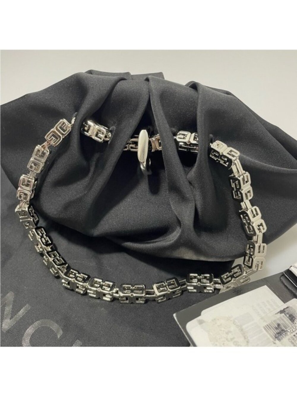 Givenchy Kenny Mini Silk Top Handle Bag Black Silver - Picture 4 of 9